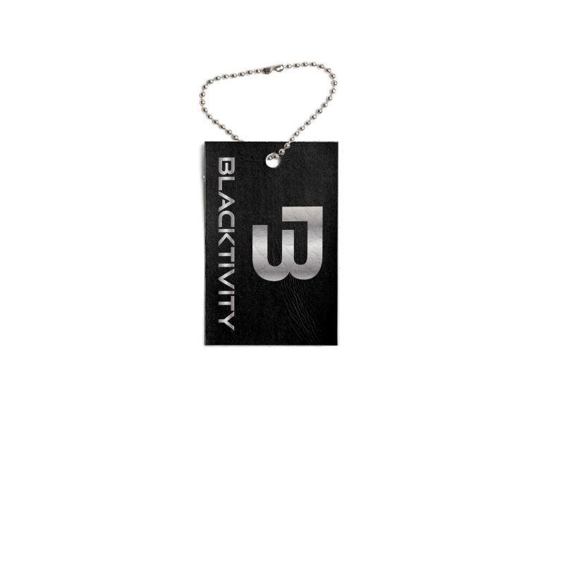 Black tag with 'BLACKTIVITY' branding on a white background